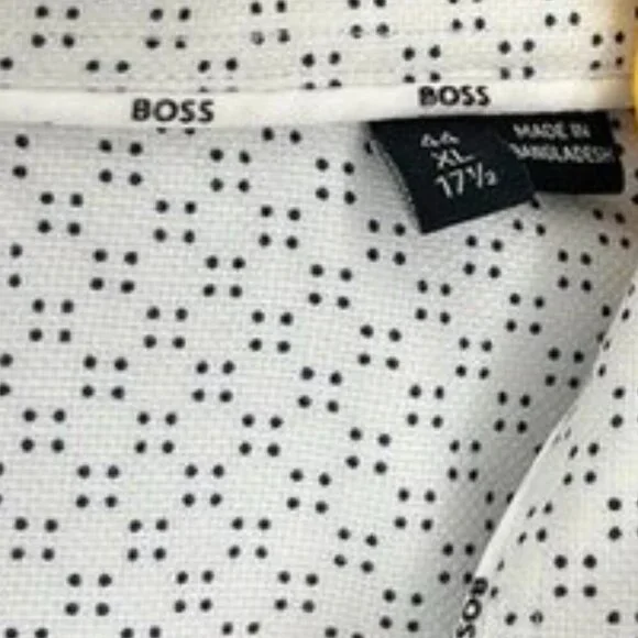 BOSS Slim Fit Stretch Dress Shirt | White Micro-Dot Print | Size 17½ - Picture 3 of 8